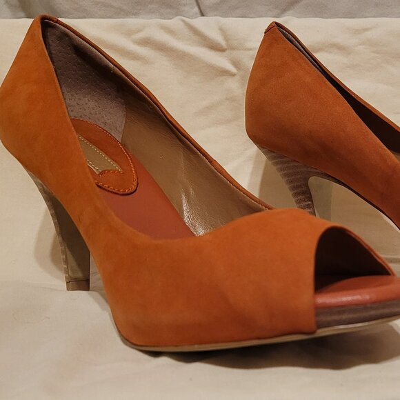 Banana Republic Orange Leather Open Toe Heel Size 7 1/2 - Picture 1 of 9